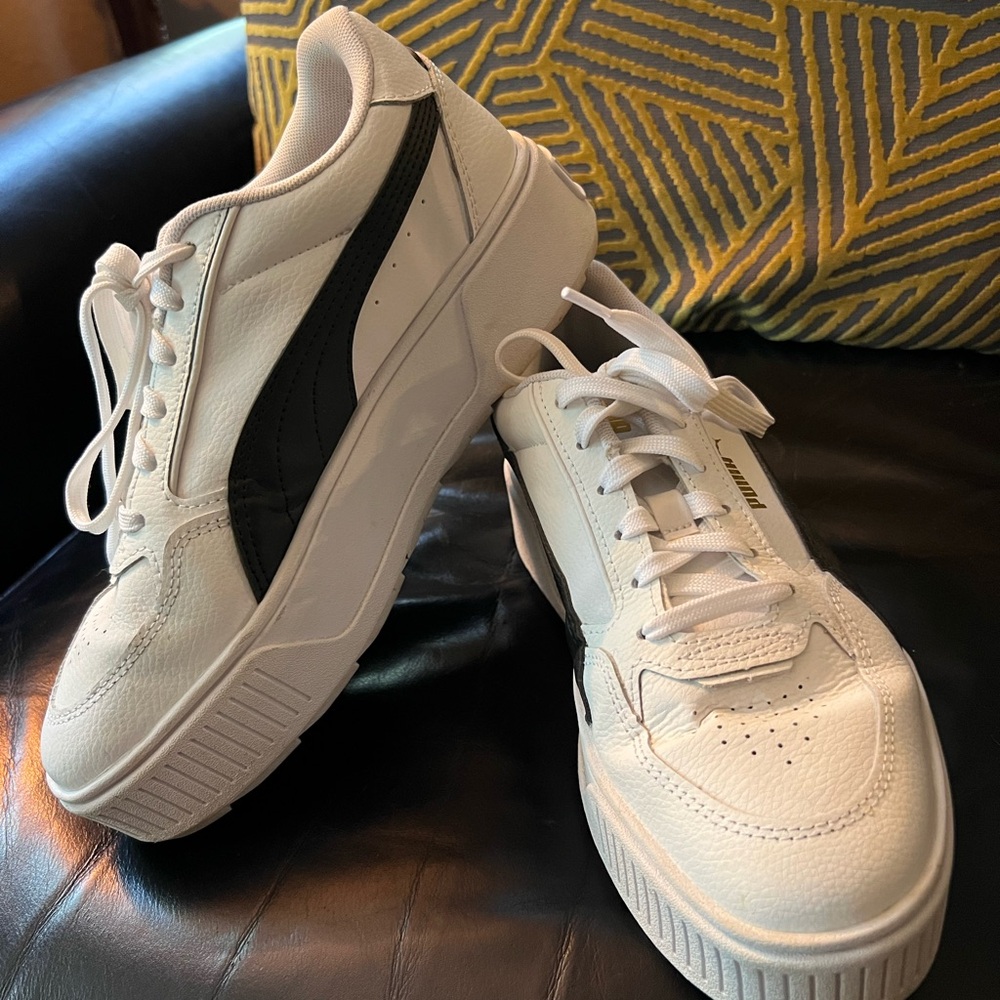 Puma Classic White and Black Platform Sneakers
